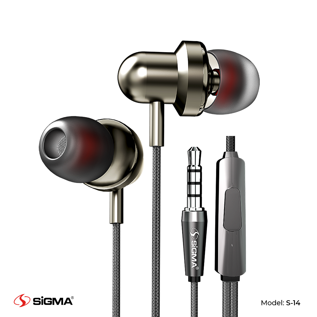 Sigma Premium Stereo Inear Earphones With Mic S14 (Random Color) Ex And Next