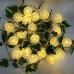 White Cotton Balls With Leaves Fairy Lights
