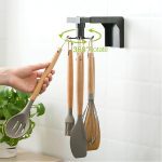Wall-mounted Rotating Shelf Telescopic Kitchen Shelf Storage Rack Hanger Black Six Hook