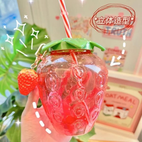 Cartoon Kawaii Strawberry Straw Cup Plastic Cup Lovely Girl Milk Tea Coffee Cup Student Portable Water Cup