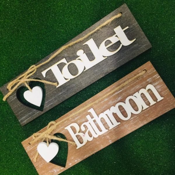 ( Pack Of 2 ) Luxury Wooden Boards Toilet Wood Decor Sign Wall Hanging Sign Bathroom Wall Art Sign