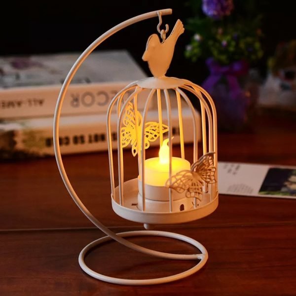 New Modern Bird Cage Candle Holder Hanging Metal Vintage Butterfly Pattern Lantern Candlestick Romantic Wedding Home Decor