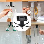 Spinning Storage Hook Organizer – Under Cabinet Or Shelf 6 Hooks-in-one Adhesive Hangers For Hanging Kitchen Utensil Holder Jewelry Closet Keys Masks Home Office Kids Bathroom