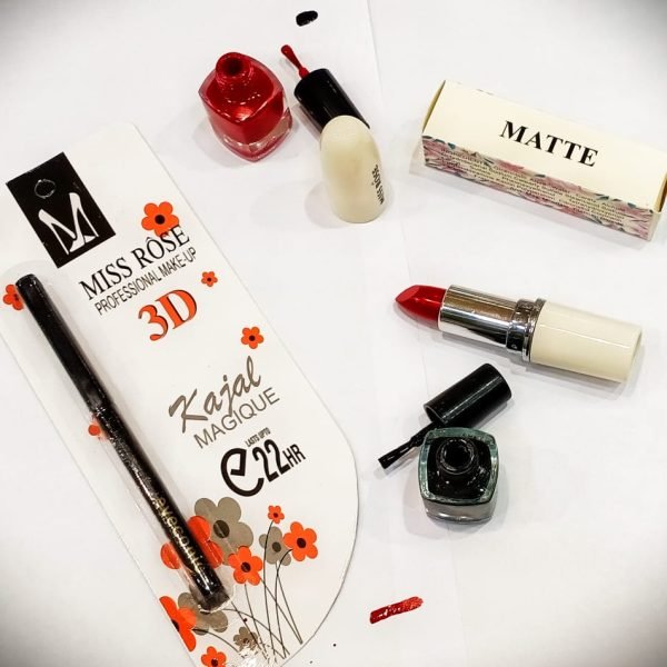 Miss Rose Deal Of 4 – 2 Nail Paints – 1 Lipstick – 1 Kajal Card