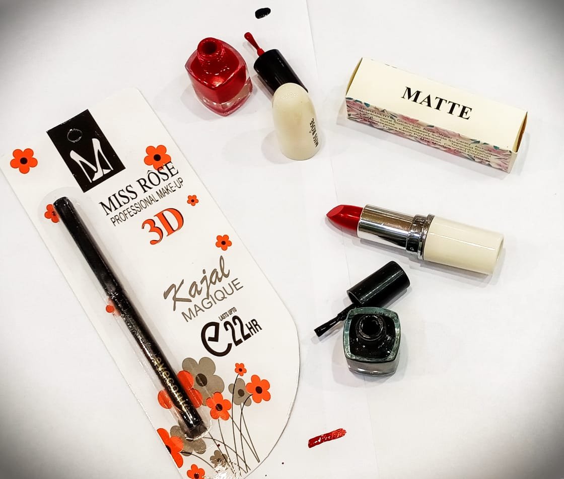 Miss Rose Deal Of 4 – 2 Nail Paints – 1 Lipstick – 1 Kajal Card